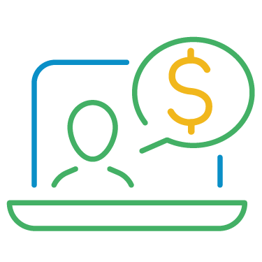 CFO Vector Image of a Person on a Computer Screen Talking About Finances to Represent CFO Services